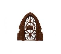 Dickly Gothic Window Panel Indoor Wall Sculpture Rose Motif Arched Frame Ornate Scrollwork Polylactic Suitable for Gift Giving Home Decoration, Brown