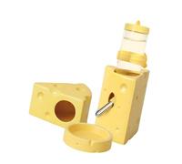Dickly Hamster Hideout for Small Animals with Water Container, Ceramic House for Birds And Squirrels, Yellow L
