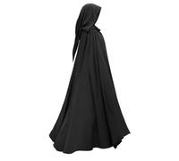 Dickly Medieval Cloak Hooded Cape Costume Robe Mantle With Pointed Hood And Full Length Drape In Soft Polyester Suitable for cosplay stage performance themed, Black, S 128cm