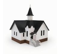 Dickly Miniature Architecture Model Building House Diorama With White Clapboard Exterior Black Shingled Roof Brown Central Steeple Matte Craft suitable for