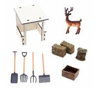 Dickly Miniature Farm Scene Rustic Stable Diorama Figurine Display Set Wooden Build With Deer Figure And Pitched Roof Design Suitable for collectors holiday, Christmas Deer Set Paper Box