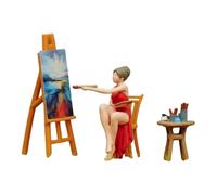 Dickly Miniature Girl Figure, Painted with Easel And Drawing Table, Diorama of A Seated Artist, for Micro-landscape Design, 1 87