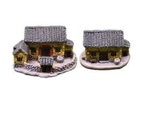 Dickly Miniature House Rustic Cottage Figurine Model Ornament Resin Build With Textured Roof And Molded Openings Compact Size Suitable for micro, Yellow Wall Courtyard + Yellow Wall House