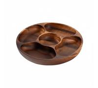Dickly Multi Compartment Tray Wooden Serving Platter Divided Snack Tray Appetizer Dish Round Organizer Acacia Japanese Style Suitable for parties family meals social events home entertaining, 30CM