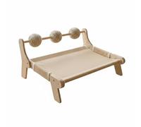 Dickly Outdoor Lounge Seat Cat Lounger Pet Bed Scratching Resting Chair With Raised Wooden Frame Breathable Woven Surface Sisal, 52x40x25cm, Imitation Linen Fabric Beach Chair