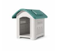 Dickly Outdoor Shelter Dog House Kennel Pet With Raised Floor Side Air Slots Doorless Entry Polypropylene Low Upkeep Suitable for backyard patio terrace, Green, Large Size, With Skylight