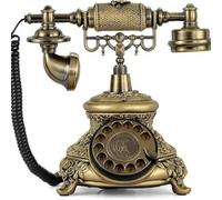 Dickly Retro Rotary Telephone With Intricate European Carved Patterns Bronze Tone Epoxy Resin Body Corded Desk Phone For Nostalgic Living Room Shelf Decoration Enthusiasts