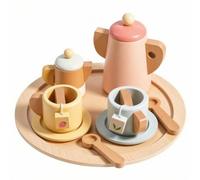 Dickly Set Wooden Tea Set Playset Toy Tea Party Set Pretend Teapot Cups Saucers With Spoons Solid Wood Construction Chunky Handles Tray suitable for s playroom nursery preschool gifting