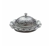 Dickly Silver Candy Container Sugar Bowl Dish Box with Ornate Relief and Smooth Finish for Elegant Display of Sugar Cubes Candies and Small Treats Suitable, Oval