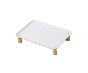 Dickly Single-Tier Elevated Pet Feeding Polypropylene Pet Feeding with Wooden Legs Compact for Cats, White, 37x26.5x8cm
