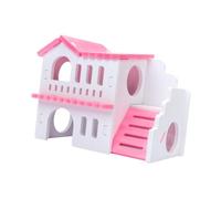 Dickly Small Animal Hideout, 2-Tier Hut, Exercise Toy, Habitat Decoration, Adorable Platform Playground, Pet Villa for Chinchillas, Gerbils, red white