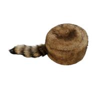 Dickly Stripe Faux Fur Raccoon Tail Coonskin Cap,Soft Faux Fur Raccoon Hat, One Size Headwear for Women Men Adults Protect Ears, Dark Brown