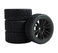 Dickly Vehicle Tire 1/10 Scale RC Maze Pattern Rally Wheel Foam Insert Quick Mount Complete Assembly Suitable for Gravel Packed Soil, Black