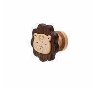 Dickly Wall Hook Wooden Animal Hook Coat Hanger Peg Rack with Walnut and Beech Finish Strong Load 3kg Or 7kg Suitable for entryways Nurseries Behind Doors Kids Storage, Lion