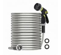 Dickly Watering Hose Stainless Pipe Tube with Spray Nozzle and Water Control Handle Flexible Corrugated Tube with Sealing Washers Suitable for Backyard, 50FT