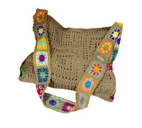Dickly Women Shoulder Bag Knit Embroidery Crochet Tote Bag for Outdoor Work Shopping, Khaki