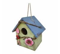 Dickly Wooden Birdhouse Hanging House Feeder Nest Shelter Ornament Rustic Solid Wood With Lively Paint And Vine Suitable for backyard wildlife watching, Green Large Hole