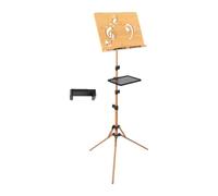 Dickly Wooden Music Stand Portable Sturdy Stable Professional Adjustable Height Folding for Conductor Player Piano Guitar Stage, with tray phone clip