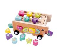Dickly Wooden Shape Sorter Vehicle Hands-on Wooden Learning Toy Vehicle Matching Block Set for Young Children, Preschoolers, Floor Activities, 18 Hole Bear