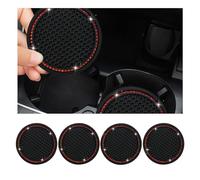 Dickno 4-Pack Bling Car Coaster, 2.75 Inch Crystal Rhinestone Auto Cup Holder Insert, Anti-Slip Durable Car Drink Mat, Universal Vehicle Interior Decor Accessories (Black & Red)