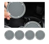 Dickno 4-Pack Bling Car Coasters, 2.75 Inch Crystal Rhinestone Auto Cup Holder Inserts, Anti-Slip Durable Car Drink Mat, Universal Vehicle Interior Decor Accessories (Gray & White)
