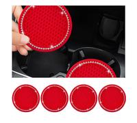 Dickno 4 PCS Bling Car Cup Coaster, 2.75 Inch Crystal Rhinestone Auto Cup Holder Insert Coaster, Anti-Slip Durable Car Drink Cup Mat, Universal Vehicle Interior Decor Accessories (Red+White)