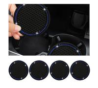 Dickno 4 PCS Bling Car Cup Coaster, 2.75 Inch Crystal Rhinestone Auto Cup Holder Insert Coaster, Anti-Slip Durable Car Drink Cup Mat, Universal Vehicle Interior Decor Accessories (Black & Blue)