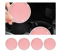 Dickno 4 PCS Bling Car Cup Coaster, 2.75 Inch Crystal Rhinestone Auto Cup Holder Insert Coaster, Anti-Slip Durable Car Drink Cup Mat, Universal Vehicle Interior Decor Accessories (Pink & White)