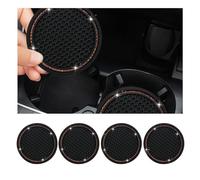 Dickno 4-Piece Bling Car Coaster Set, 2.75 Inch Crystal Rhinestone Auto Cup Holder Insert Coasters, Anti-Slip Durable Car Drink Mat, Universal Vehicle Interior Decor Accessories (Black & Pink)
