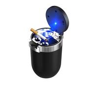 Dickno Car Ashtray with Lid, Detachable Stainless Smokeless Auto Ashtray, Portable Mini Vehicle Trash Can with LED Blue Light, Universal Interior Accessories for Cup Holder (Silver)
