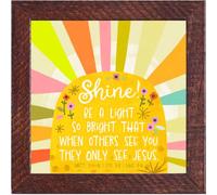 Dicksons 9 x 9 inch Inspirational Framed Wood Block Art Sign - 'Shine! Be a Light So Bright That When Others See You They Only See Jesus' Sunburst Retro Plaque Home Decor