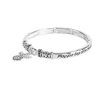 Dicksons Blessed Angel Charm Bracelet for Women - Inspirational Christian Scripture Jewelry, Silver Tone Faith Link Bangle with Engraved Blessing Message and Angel Charm