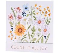Dicksons Count It All Joy Stacked Wall Plaque 12 x 12 Inch - Floral Christian Wall Decor MDF Sign - Inspirational Faith Quote Wall Art for Living Room, Bedroom, Entryway