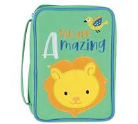 Dicksons Decorative Boys Zippered Bible Cover, Youth Book Case with Carry Handle for Church Travel, 9.5 x 7 Inch Denier Polyester Lion You are Amazing Green
