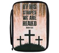 Dicksons Decorative Zippered Bible Cover, Book Case with Carry Handle for Church Travel, Large 10.75 x 8 Inch Denier Polyester Triple Cross His Stripes We are Healed