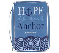 Dicksons Decorative Zippered Bible Cover, Book Case with Carry Handle for Church Travel, Large 11.5 x 8.5 Inch Denier Polyester Hope is Our Anchor Blue