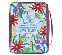 Dicksons Decorative Zippered Women's Bible Cover, Book Case with Carry Handle for Church Travel, Large 12 x 9 Inch Denier Polyester Floral Lord is My Strength and Shield