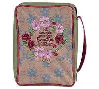 Dicksons Decorative Zippered Women's Bible Cover, Book Case with Carry Handle for Church Travel, Large 11 x 7.5 Inch Denier Polyester Embroidered Floral He Hath Made Everything Beautiful