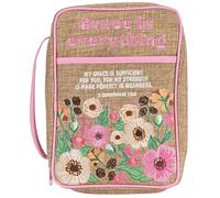 Dicksons Decorative Zippered Women's Bible Cover, Book Case with Carry Handle for Church Travel, Large 10.75 x 8 Inch Denier Polyester Embroidered Floral Grace is Everything