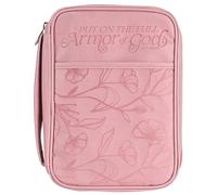 Dicksons Decorative Zippered Women's Bible Cover, Book Case with Carry Handle for Church Travel, Large 11.5 x 8.5 Inch Vinyl Armor of God Pink Floral