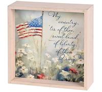 Dicksons Double-Sided Patriotic Christian Tabletop Block Sign, 9.5 x 9.5 Inch Wood Frame Decor - American Flag Floral Art and Blessed Is the Nation - Farmhouse Shelf Sitter