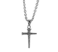 Dicksons Durable Stainless Steel Nail Cross Pendant Necklace for Men Modern Silver-Tone Design Solid Masculine Faith Jewelry