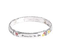 Dicksons Engraved Scripture Verse Women's One Size Silver Plated Stainless Steel Everyday Four-Tile Stretch Bracelet, One Size, Silver-Plated, no gemstone