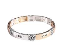 Dicksons Faith Hope Love 2.5 Inch Silver, Gold and Rose Gold Plated Metal Women's Tile Stretch Bracelet