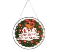 Dicksons Festive Christmas Suncatcher Hanging Ornament for Window 6 Inch Glass and Metal Wreath Jesus Reason for The Season