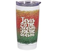 Dicksons Festive Christmas Travel Tumbler Cup 20 Ounce Stainless Steel Glitter Jesus Is the Reason for Season