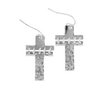 Dicksons Hammered Silver Tone Cross Drop Earrings for Women Unique Wire-Wrapped Design | Rustic Christian Religious Jewelry Giftable