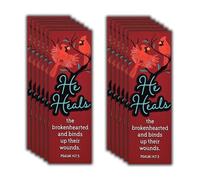 Dicksons Inspirational Christian Bookmark for Books, Bible Study, & Journals 2 x 6 Inch Paper Cardinal Bird He Heals The Brokenhearted Pack of 6