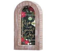 Dicksons Rejoice With Great Joy Tabletop Framed Arch, 5 x 8 Inch Whitewashed Wood Christmas Decor with Glass Front, Poinsettia Floral Artwork & Matthew 2:10 Design