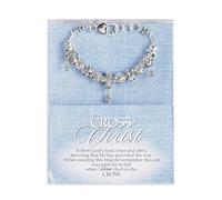 Dicksons The Cross of Christ 7 + 1 Inch Extension Silver Plated Stainless Steel Women's Inspirational Dangle Charm Bracelet